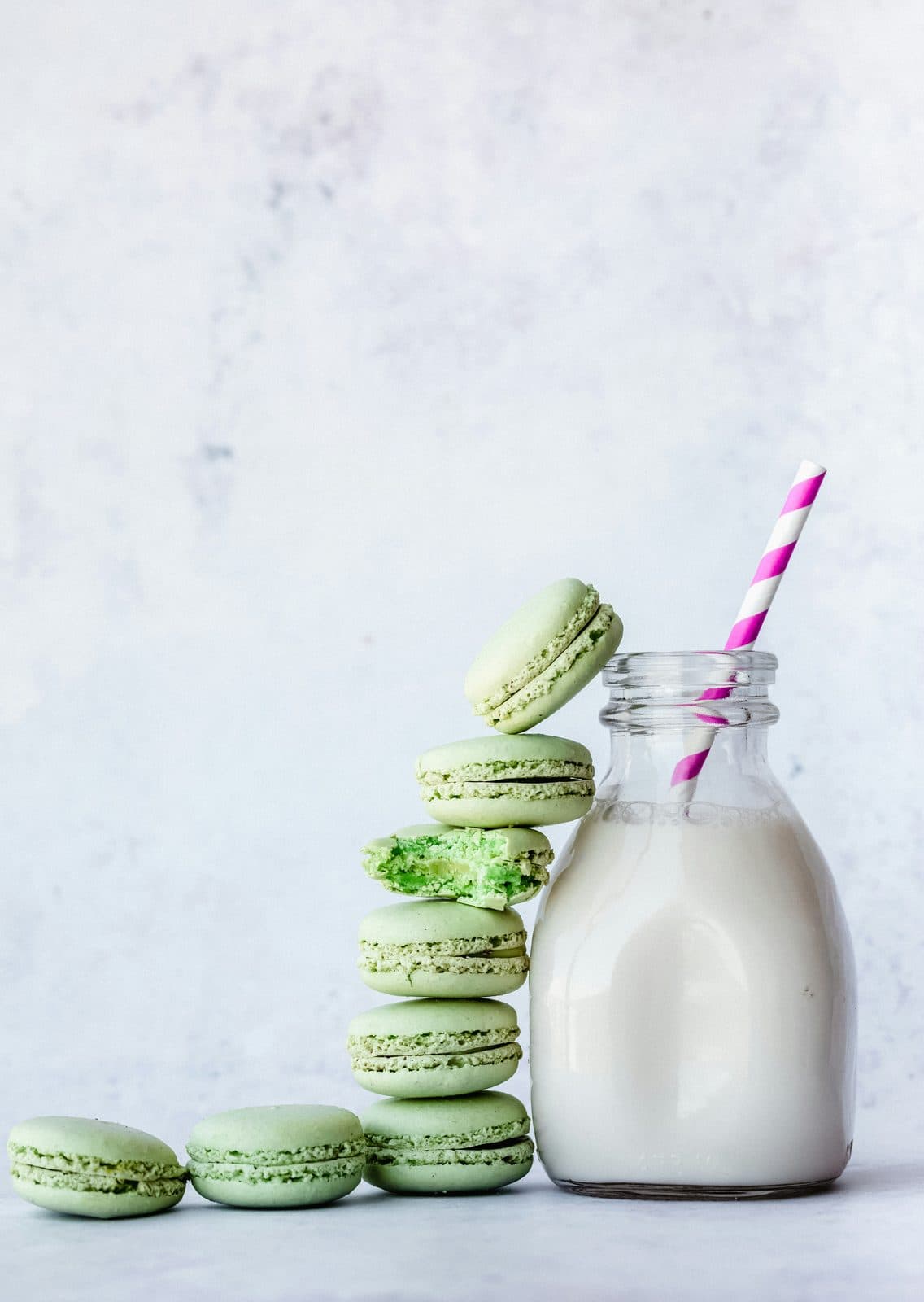Macarons lined up on the shelf